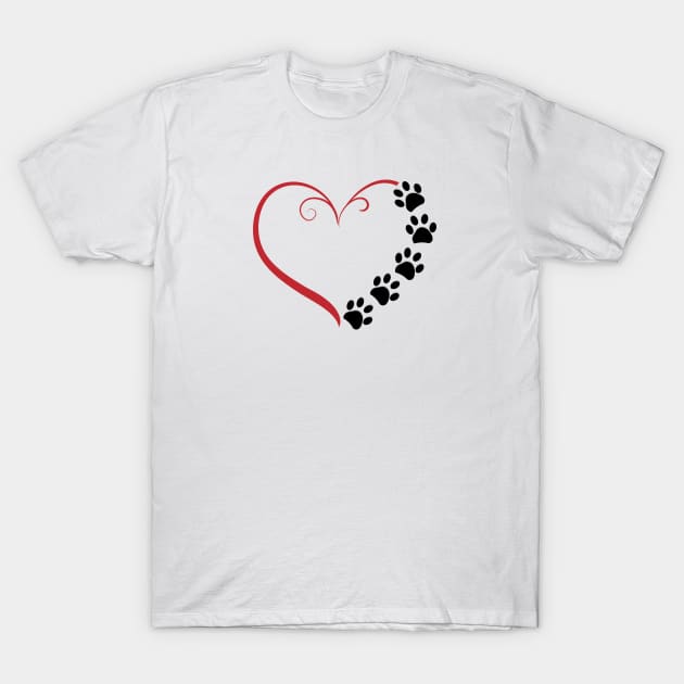 Dog paw prints with heart symbol T-Shirt by GULSENGUNEL